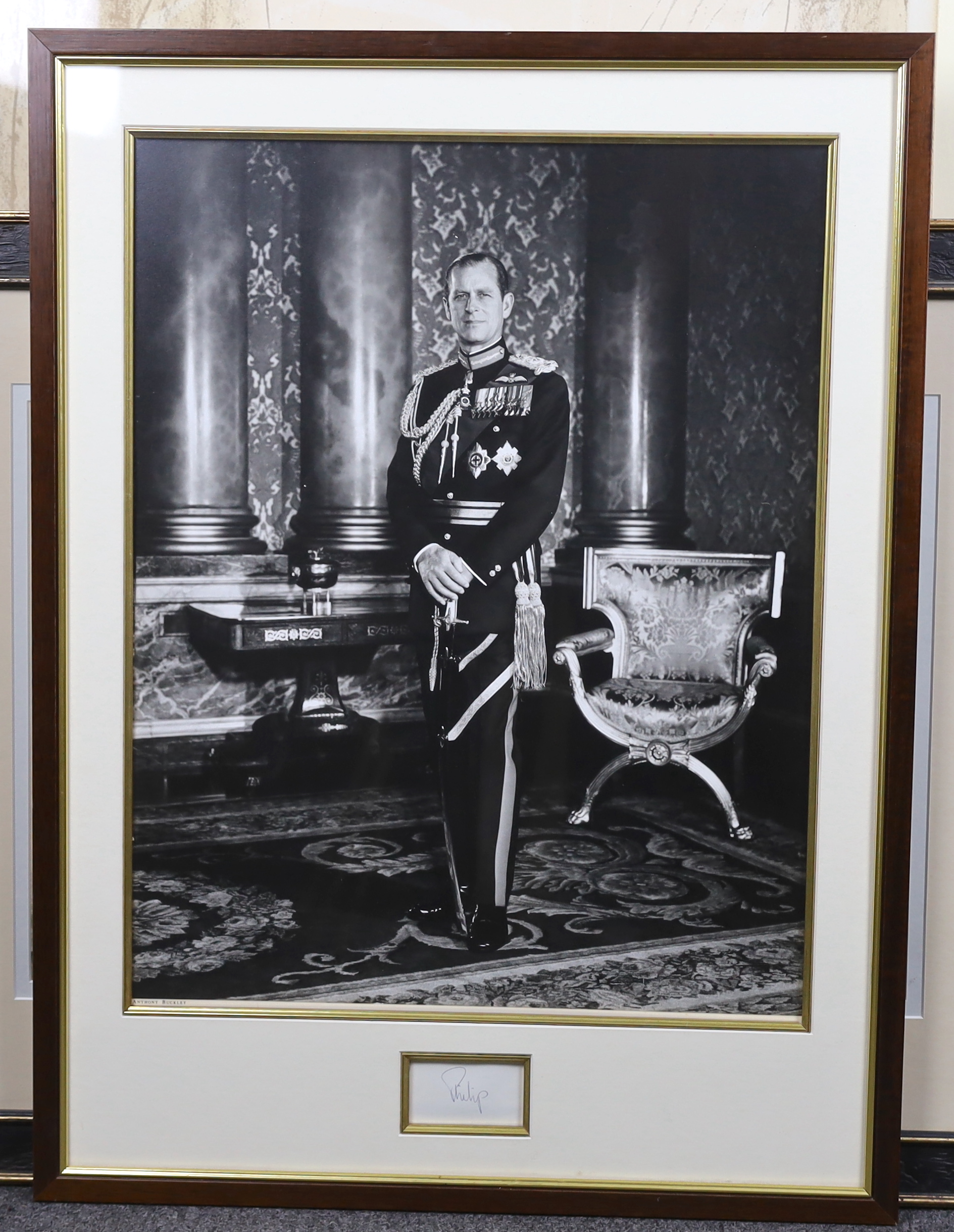 Anthony Buckley (British, 1912-1993) A pair of framed black and white portrait photographs of Queen Elizabeth II and Prince Philip, photographs 51 x 39cm, frames overall 69 x 51cm